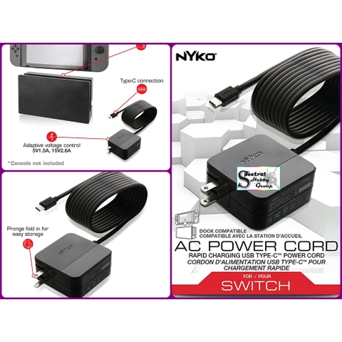 Bộ sạc nhanh Type C cho nintendo switch và các thiết bị mobile 15V 2.6A / 5V 1.5A Fast Charge NS NYKO