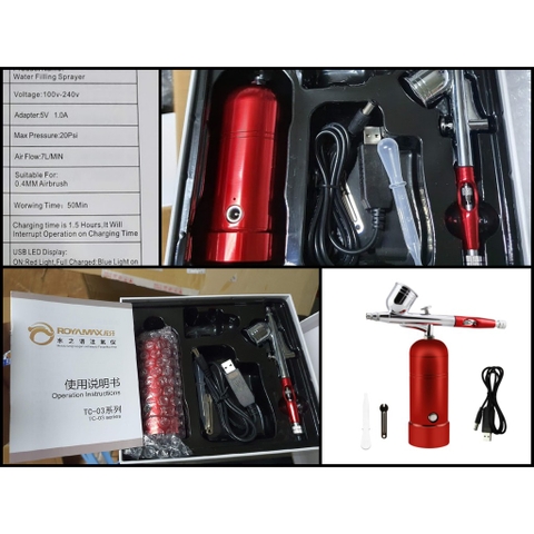 Máy nén khí máy sơn mô hình Airbrush hobby MS-020 | Royalmax mini rechargeable air pump portable