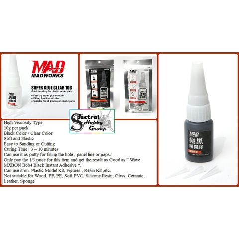 Dụng cụ keo dán mô hình Madwork SUPER GLUE CLEAR / Black (QUICK DRY) putty make seamless