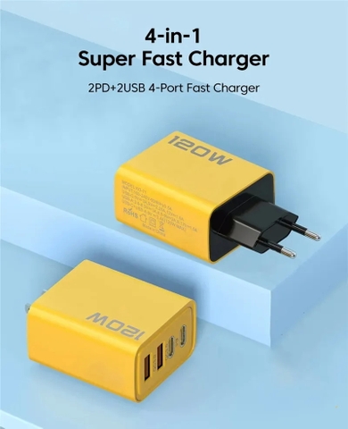 Cốc Sạc 120W Fast Charger Type C Quick Charge 3.0 USB (2USB+2PD) Charging