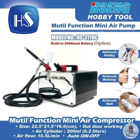 Máy nén khi mini Airbrush Compressor Pump HS317 with Storage Tank Battery 2000 MA