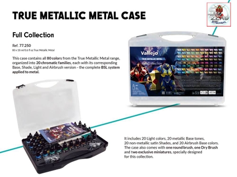 Sơn mô hình Vallejo AV77250 80 màu True Metallic Metal Case set colors