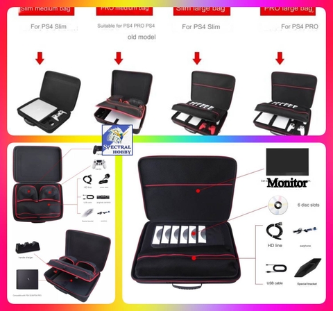 Túi cứng balo chống sốc bảo vệ đựng máy game PS4 SLIM PRO storage bag + đựng màn hình LCD portable