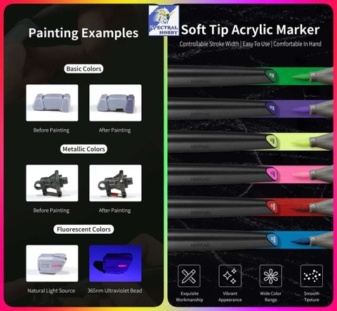 Bút sơn DSPIAE draw brush MK/MKM 01-12 Soft Tip Acrylic Marker Water-based Pen (basic - metallic - Fluorescent Colors)