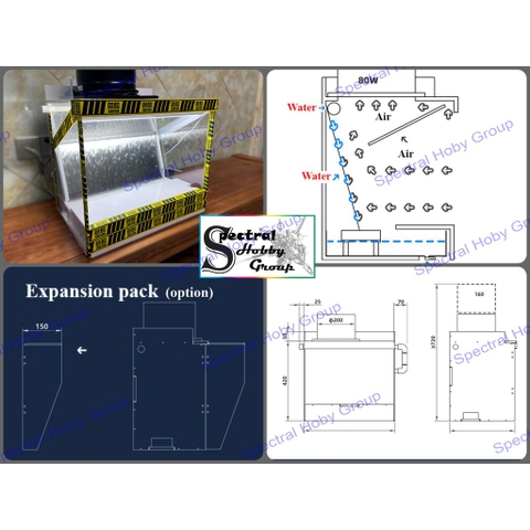 Dụng cụ mô hình hộp hút mùi sơn thác rèm nước LA-02Plus booth Air-guiding water curtain spray box 2.0 85W