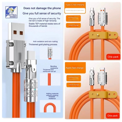 Dây sạc nhanh 120w 180 Degree Rotating USB data Charging Cable USB Type-A Type-C Lightning iphone android