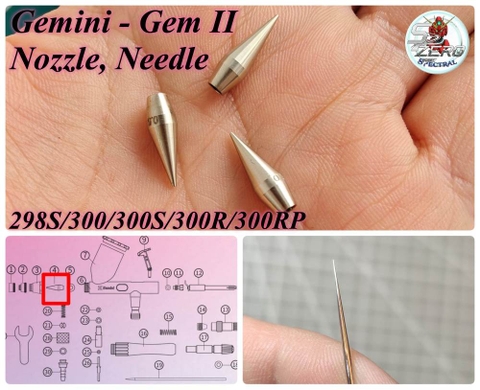 Phụ kiện bút sơn (kim sơn, béc) nozzle needle Gem-II 298S/300/300S/300R/300RP