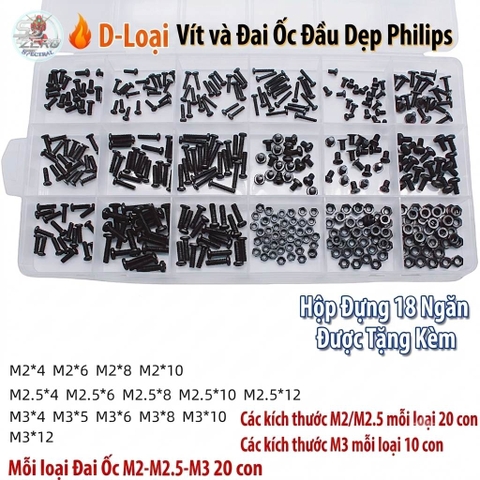 Bộ ốc vít và đai ốc đầu tròn Philips các cỡ M2 M2.5 M3 M4