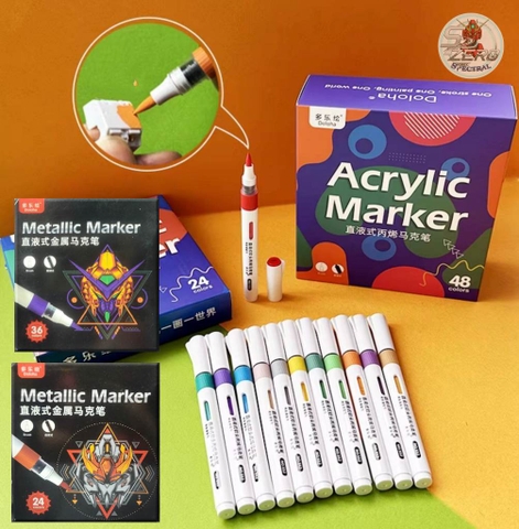 Bút màu sơn mô hình đầu cọ mềm Acrylic Marker Doloha (Basic, Metallic Color Series)
