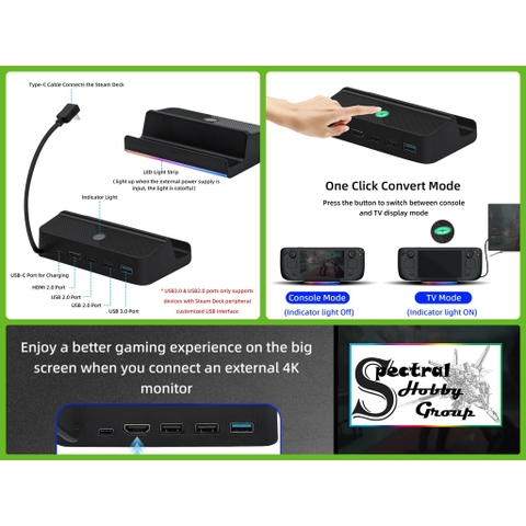 Bộ chuyển đổi Dock kết nối đa năng cho Steam Deck Switch PD100W EasySMX LED RGB Smart phone MultiFunctional Adapter