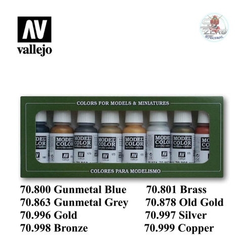 Sơn mô hình Vallejo AV70118 Model Colour Paint Set - Metallics (8 x 17ml)