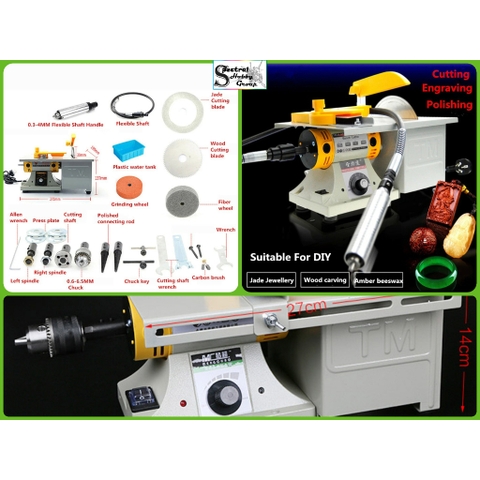 Máy mài cắt bàn mini máy tiện đa năng TM2 350W Bench Lathe Mini Table Saw Polisher Engraving Machine Grinding