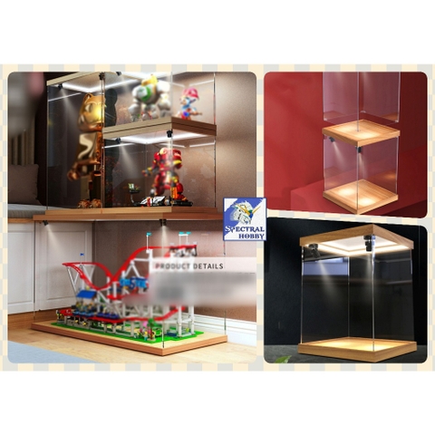 Hộp MICA Guweiti trưng bày mô hình display box kèm dải led trần vân gỗ - Black - White