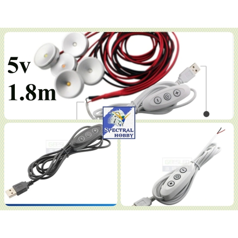 Dây nguồn DC 5v cắm cổng USB điều chỉnh 3 nút cho Led và các thiết bị DIY