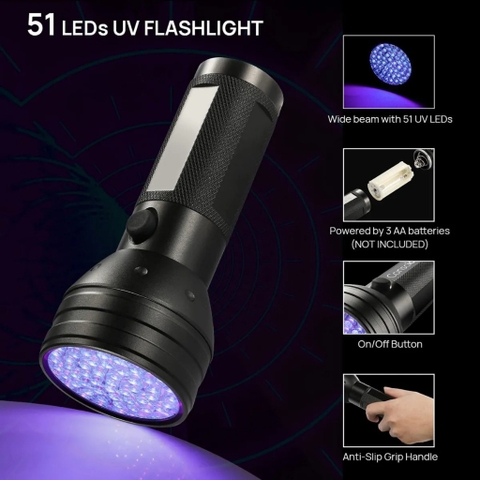Đèn pin UV tia cực tím 51 LED huỳnh quang soi tiền soi phát quang các loại (không kèm pin)