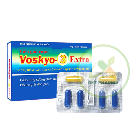 Viên giải rượu Voskyo 3 Extra hỗ trợ giảm các triệu chứng khó chịu khi say rượu bia (Hộp 1 vỉ x 6 viên)