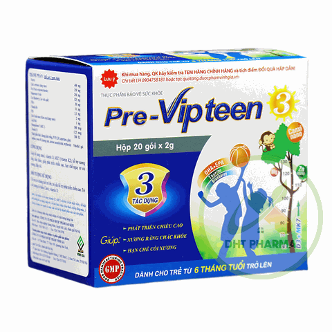 Cốm Pre-Vipteen 3 hỗ trợ phát triển chiều cao, xương răng chắc khỏe (Hộp 20 gói x 2gam)