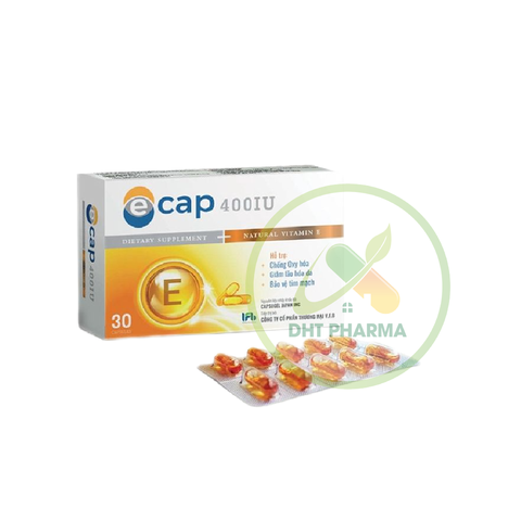 Ecap 400 IU Bổ sung vitamin E hỗ trợ chống oxy hóa, giảm lão hóa da, bảo vệ tim mạch (Hộp 30 viên)