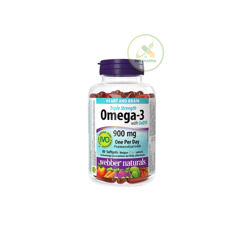 Viên uống Omega-3 with CoQ10 Webber Naturals Hỗ Trợ Chức Năng Não Bộ, Tim Mạch Và Giảm Mỡ Máu (Lọ 80 viên)
