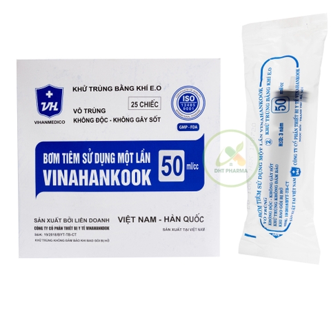 Bơm tiêm sử dụng một lần VINAHANKOOK 50ml/cc (Hộp 25 cái)