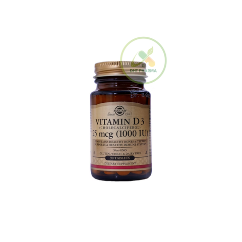 Viên uống Solgar Vitamin D3 1000IU bổ sung khoáng chất (Lọ 90 viên)