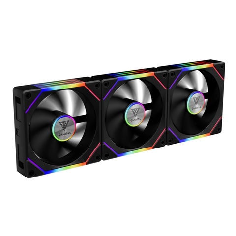 Fan GAMDIAS AEOLUS P2-1203 (Màu đen/Led vô cực/nối không dây/pack3)