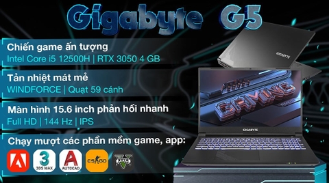 Laptop Gigabyte Gaming G5 i5 12500H (GE-51VN263SH) 8GB/512GB/15.6
