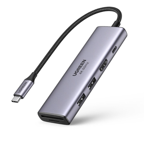 Thiết Bị Mở Rộng Type-C 5 in 1 Sang HDMI 4K@60HZ + USB 3.0*2 + SD/TF + PD 100W Ugreen #60384