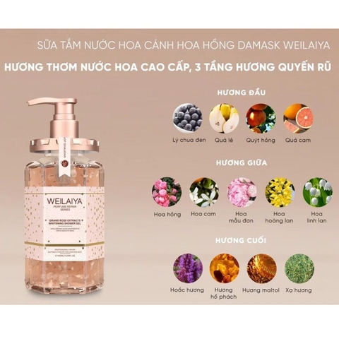 Sữa tắm trắng da cánh hoa hồng Damask Weilaiya  450ml