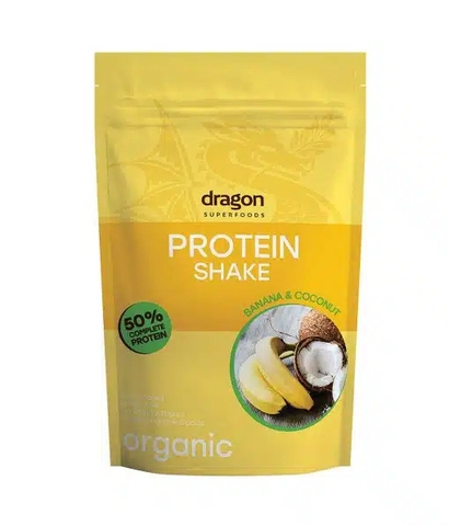 Bột protein shake thực vật hữu cơ vị Chuối và dừa Dragon Superfoods 450gr