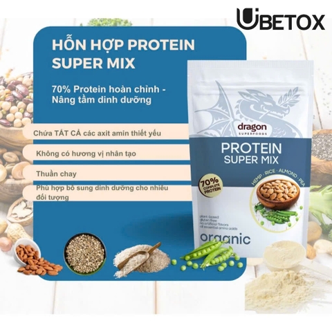 Bột protein shake thực vật hữu cơ vị Super mix (4 loại hạt) Dragon Superfoods 450gr