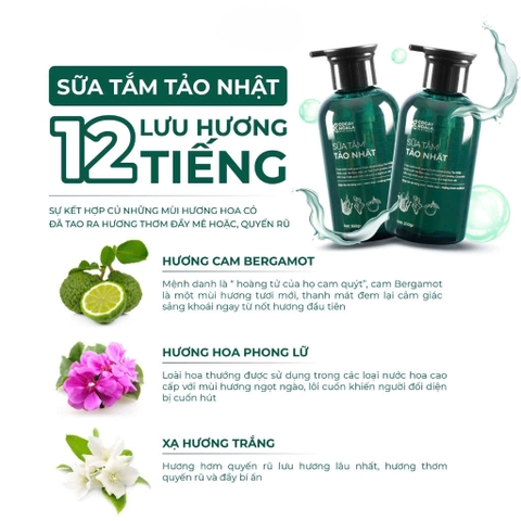 Combo Sữa Tắm, Sữa Dưỡng Thể Hương Nước Hoa Tảo Nhật - Cỏ Cây Hoa Lá Giúp Dưỡng Trắng Da 300gr