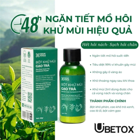 Bột Khử Mùi Gạo Trà Cỏ Cây Hoa Lá  - Khử Mùi Hôi Nách, Hôi Chân, Giảm Tiết Mồ Hôi 40g