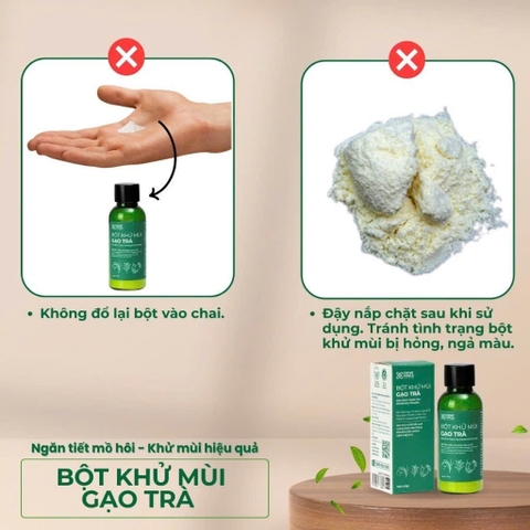 Bột Khử Mùi Gạo Trà Cỏ Cây Hoa Lá  - Khử Mùi Hôi Nách, Hôi Chân, Giảm Tiết Mồ Hôi 40g