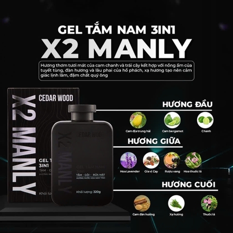Sữa Tắm Nam x2 Manly - Cỏ Cây Hoa Lá 320gr