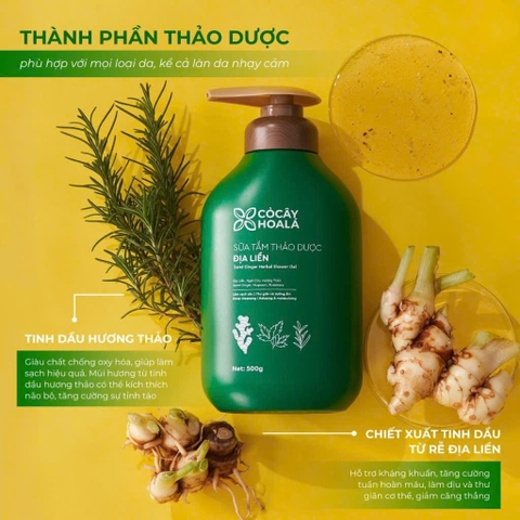 Sữa tắm thảo dược Địa Liền - Cỏ Cây Hoa Lá Hương Thơm Tỉnh Thức Mọi Giác Quan 500g