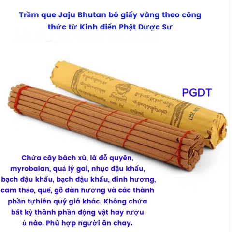 Trầm que Jaju Bhutan bó giấy vàng theo công thức từ Kinh điển Phật Dược Sư