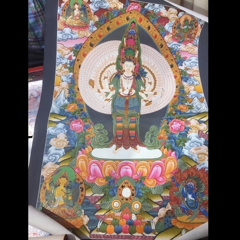 Tranh Thangka Thiên Thủ Quan Âm - Tranh Vẽ Tay