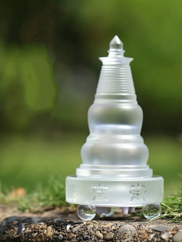 Bạch Tháp Trí Tuệ bằng pha lê khắc Bảo Kiếp Ấn Đà Ra Ni