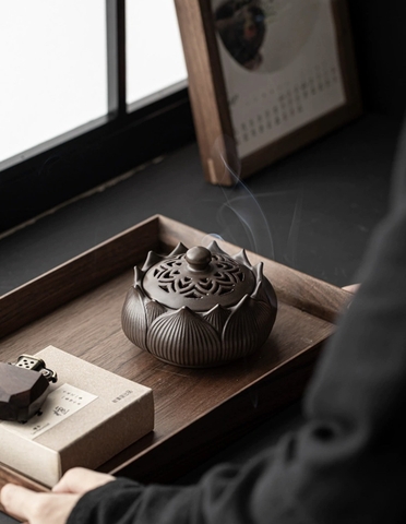 Lư trầm gốm sen A1