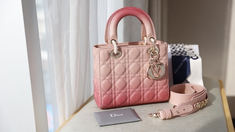 Túi Dior Lady Ombre Da Lì Khóa Vàng Size 20cm Dây Bảng To Có 2 Hộp