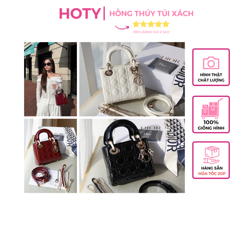 Túi Di Lady Da Bóng Khóa Vàng Size 17cm 2Box (Có hộp)