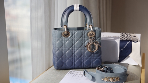 Túi Dior Lady Ombre Da Lì Khóa Vàng Size 20cm Dây Bảng To Có 2 Hộp