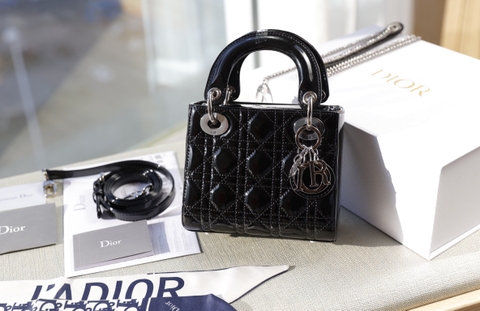 Túi Dior Lady Da Bóng Khóa Bạc Size 17cm Có 2 Hộp