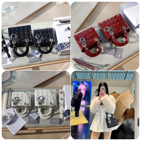 Túi Di Lady Da Bóng Khóa Bạc Size 17cm Có 2 Hộp