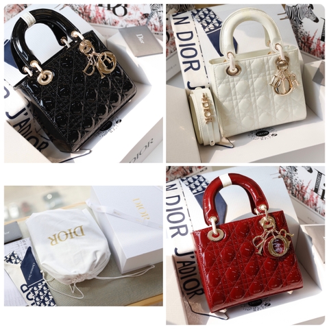 Túi Di Lady Da Bóng Khóa Vàng Size 17cm 2Box (Có hộp)