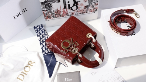 Túi Di Lady Da Bóng Khóa Vàng Size 17cm 2Box (Có hộp)