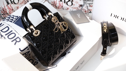 Túi Di Lady Da Bóng Khóa Vàng Size 17cm 2Box (Có hộp)