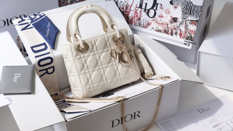 Túi Dior Lady Da Lì Khóa Vàng Size 17cm Có 2 Hộp