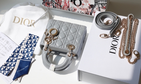 Túi Di Lady Da Lì Khóa Vàng Size 17cm Có 2 Hộp